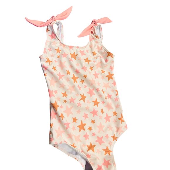 Girls Size 6 One-Piece Swimsuit – Star Print – Pink & Orange - Picture 6 of 10